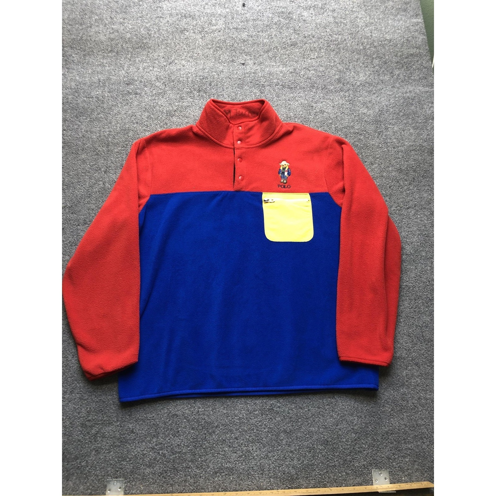 Polo Ralph Lauren Sweatshirt Mens Xl Red Colorblock Fleece Snap Mock Polo Bear
